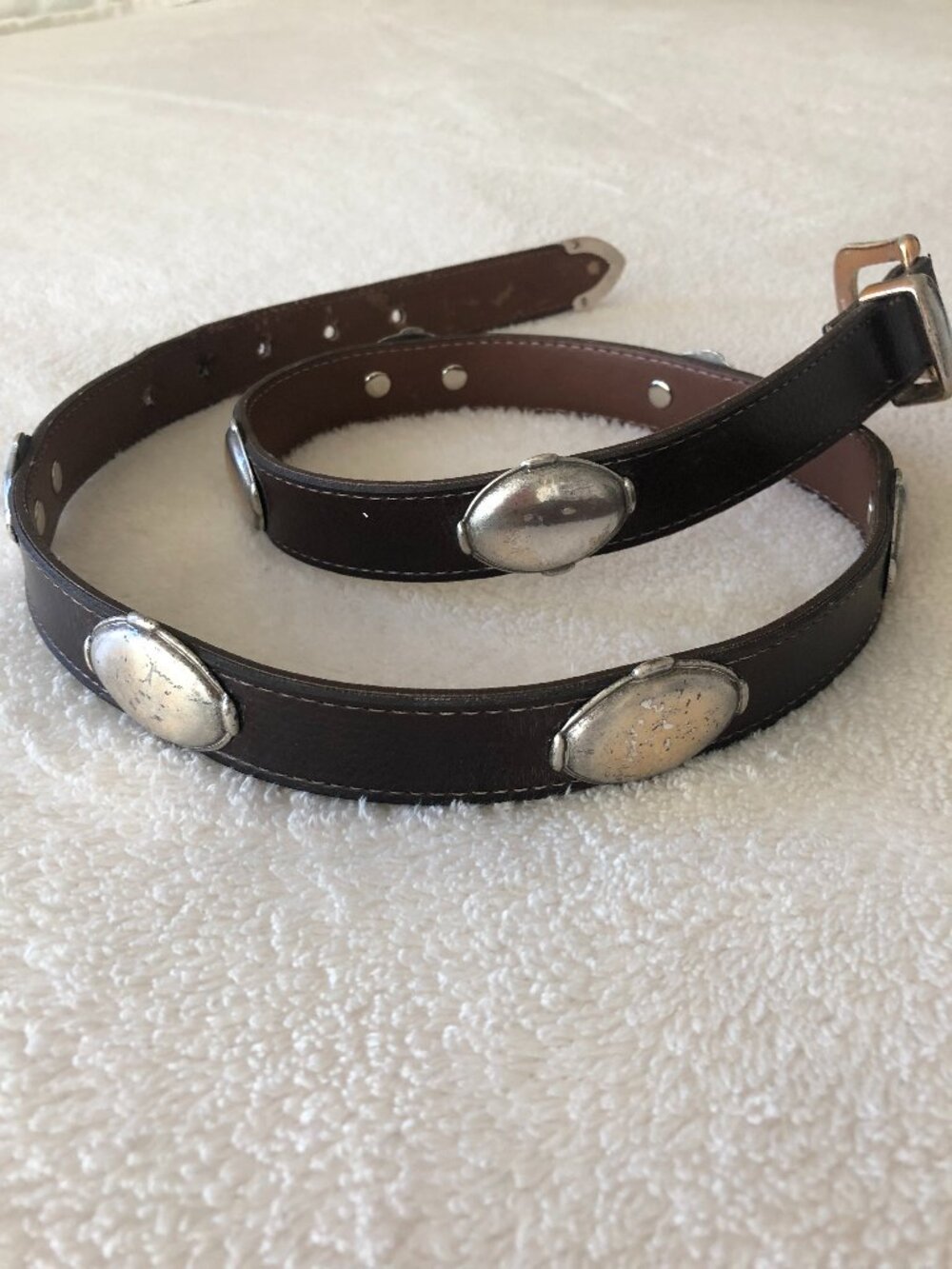 Vintage Western belt; full leather with thin silver trim discs
